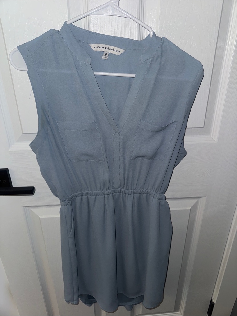 cupcakes & cashmere Sleeveless Sky Blue V-Neck Mini Dress